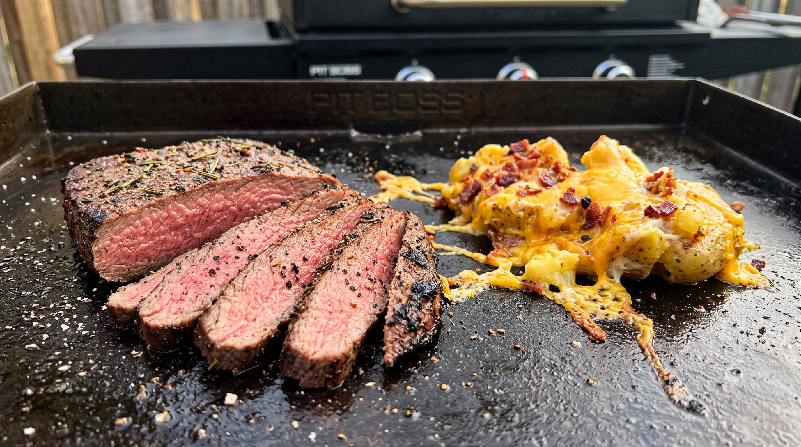 Flank Steak and Cheesy Smashed Potatoes